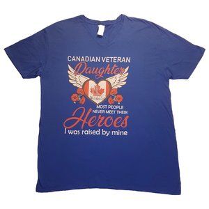 Graphic Tee Canadian Veteran Daughter 2XL V Neck Blue Statement Quote Military